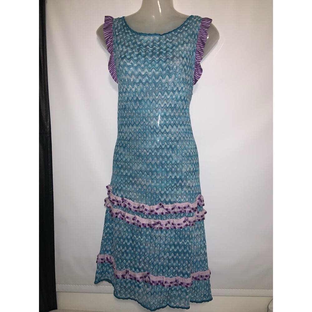 MISSONI MARE BLUE AND PURPLE CROCHET KNIT MIDI DRESS SIZE IT 44 US MEDIUM